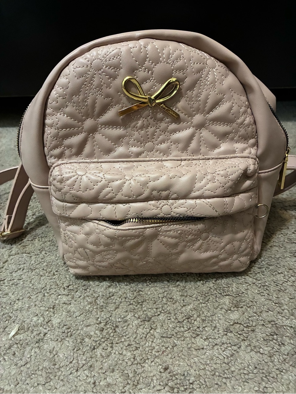 Quilted Floral Bow Accent Mini Backpack - Blush Pink